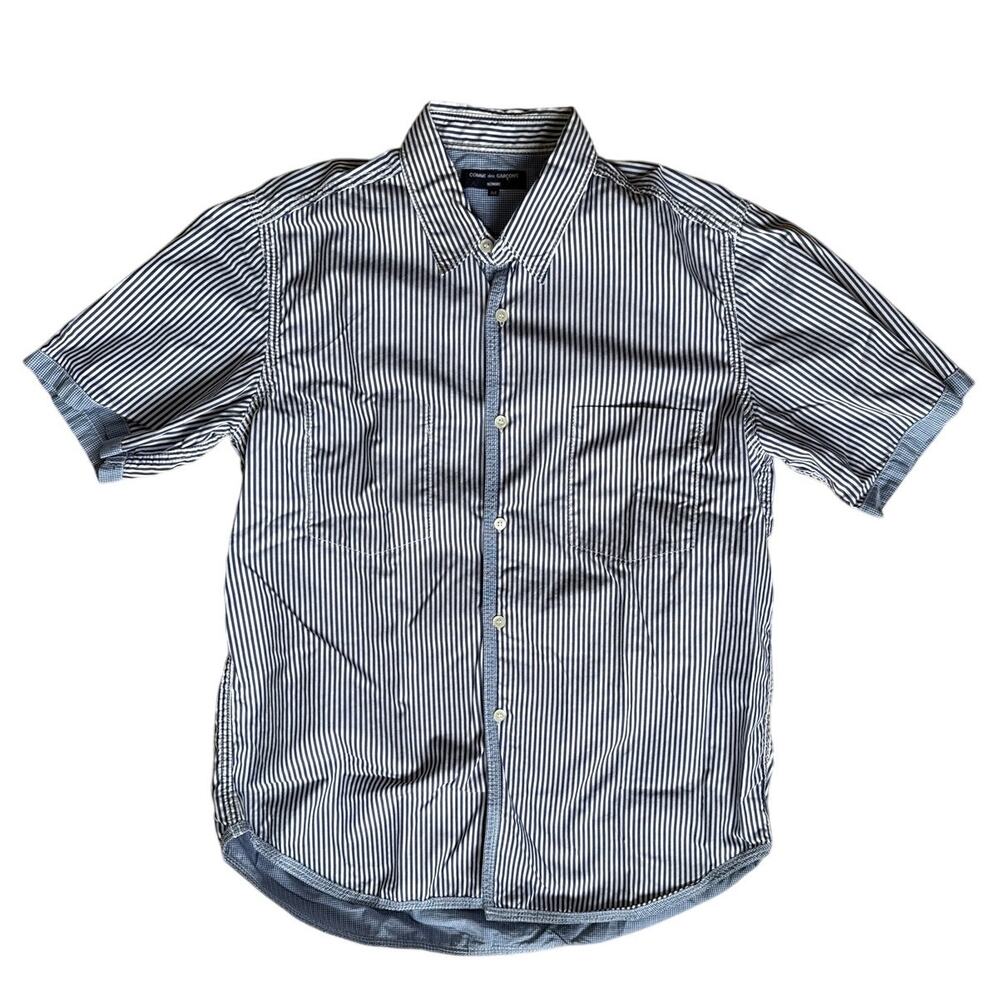 COMME des GARCONS HOMME Striped Short Sleeve Shirt Blue White Size Medium